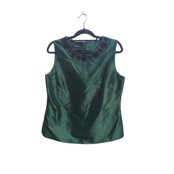 Talbots embellished top womens 12 dark green formal festive beaded shell classic - Picture 9 of 11